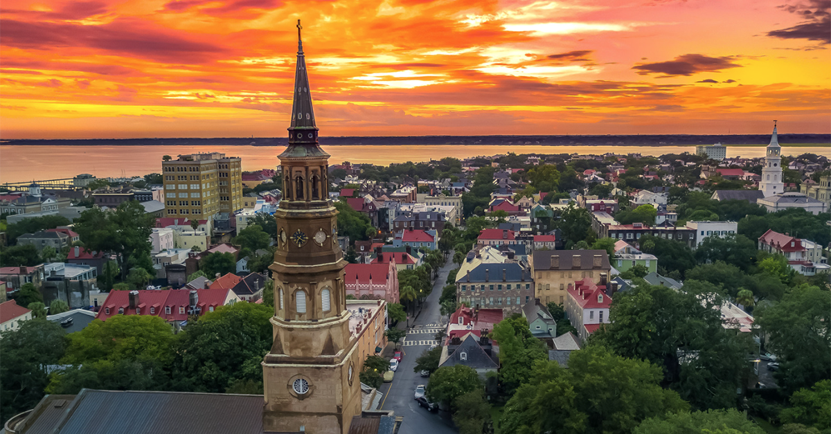 Charleston, South Carolina, seen from above at sunset