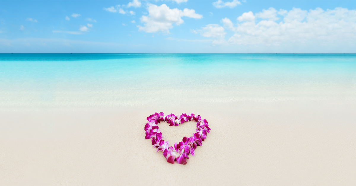photo of a heart-shaped pink lei on a beach